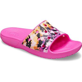 Crocs Classic Printed Ruzove - Detske Šlapky